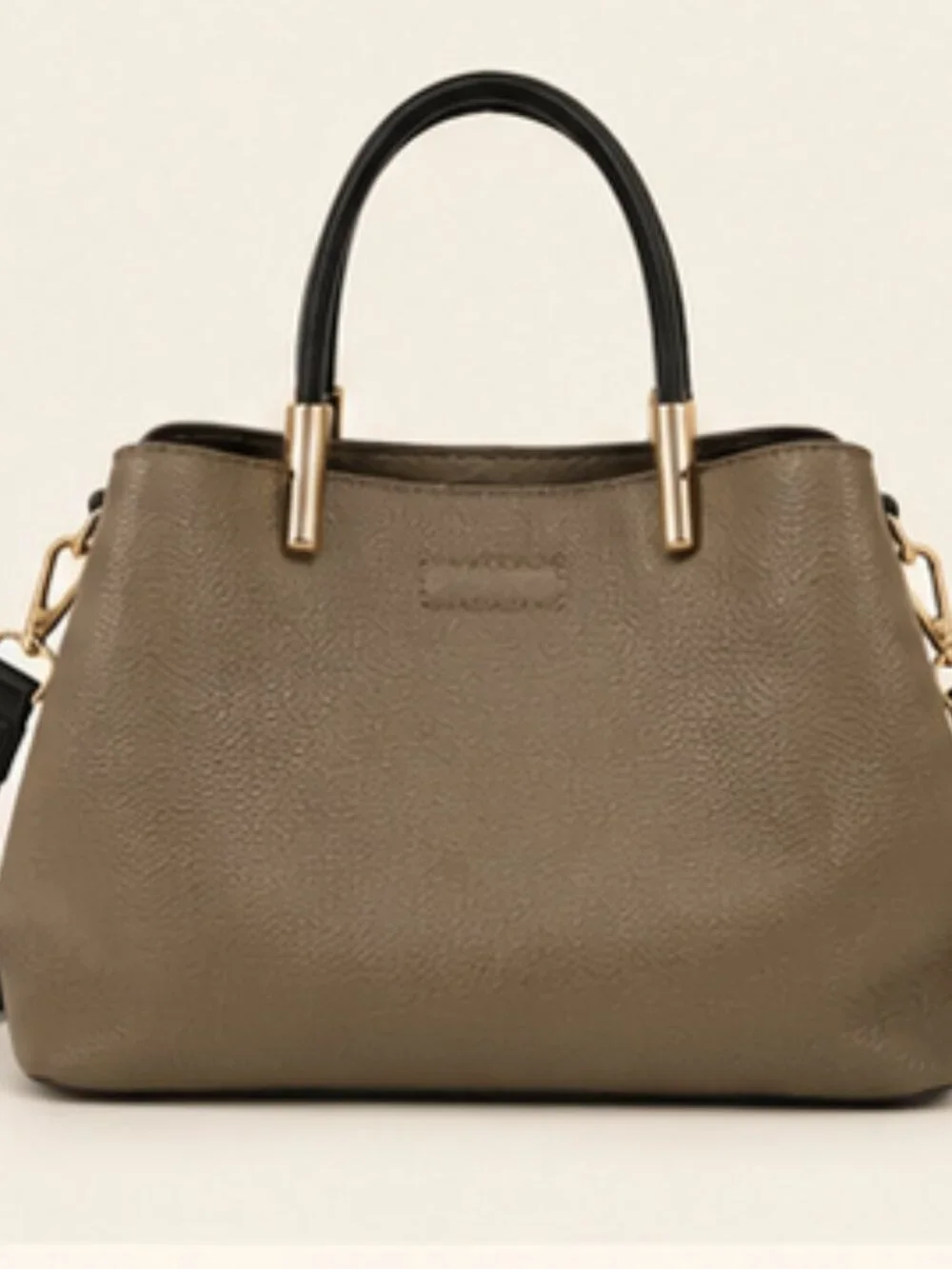 Minimalist Olive Gray Like Dreams Pebbled Satchel Crossbody Bag Gold Hardware